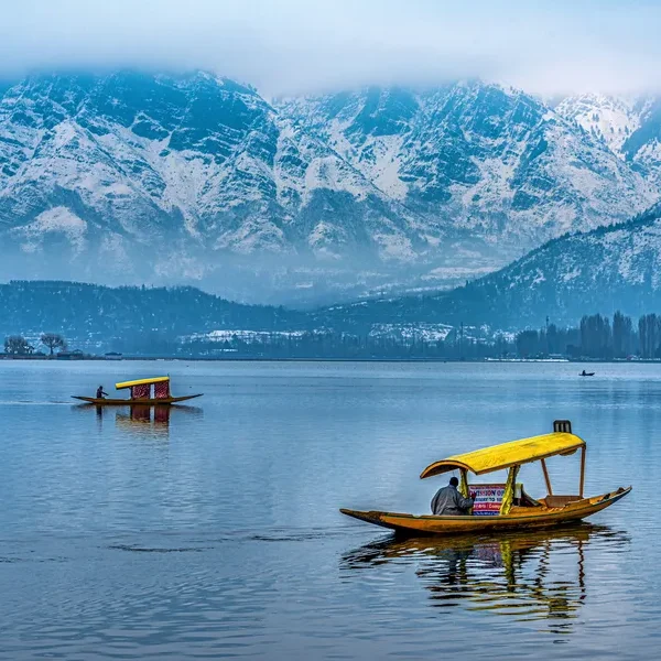 Kashmir valley snow mountains and Dal Lake view
